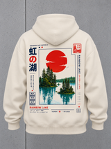 carpstylez RAINBOW LAKE Oversize Hoodie NS408 in Ivory – Ghost-Rückenansicht mit Rainbow-Lake-Print #color_ivory