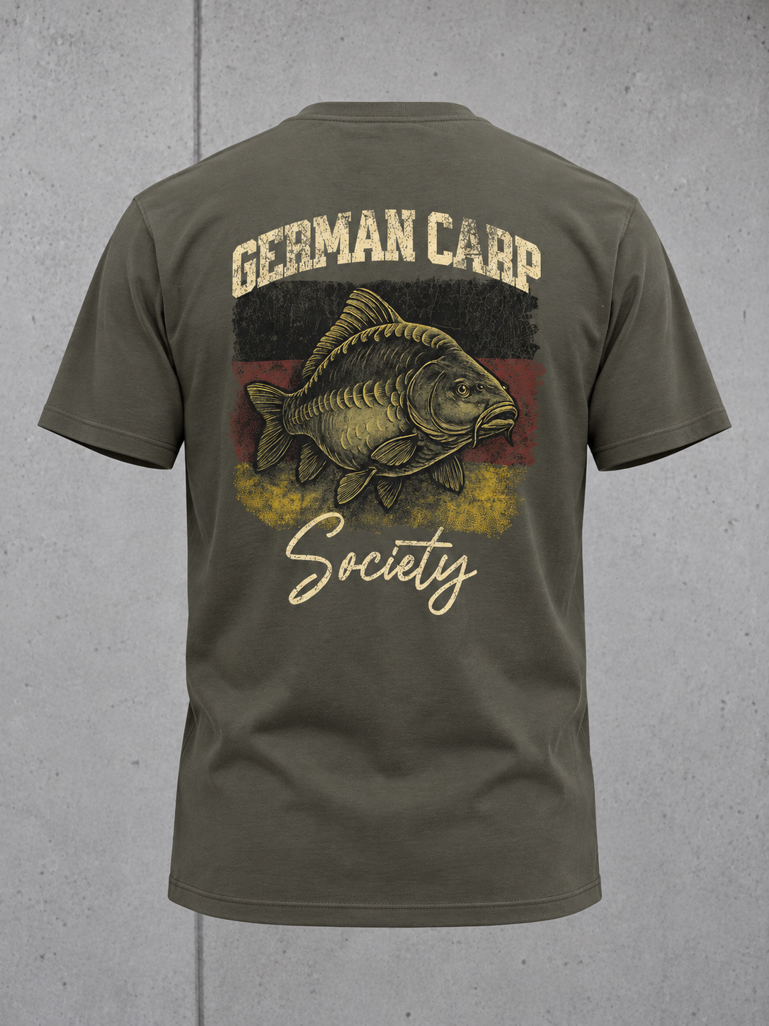 carpstylez GERMAN CARP SOCIETY Shirt – 3D-Ghost-Rückenansicht mit Rückenprint #farbe_organic khaki