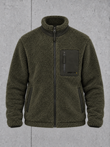 carpstylez ESSENTIALS Sherpajacke NS604 – Ghost Vorderansicht #farbe_forest khaki