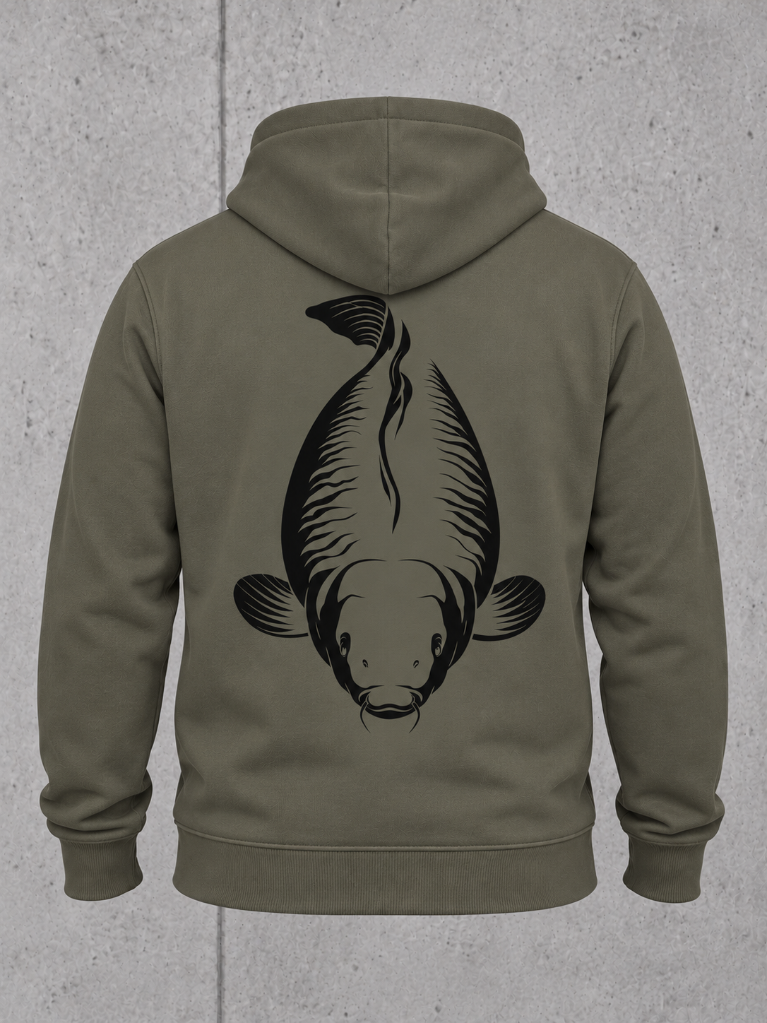 carpstylez KING CARP Hoodie – Ghost-Rückenansicht #farbe_organic khaki
