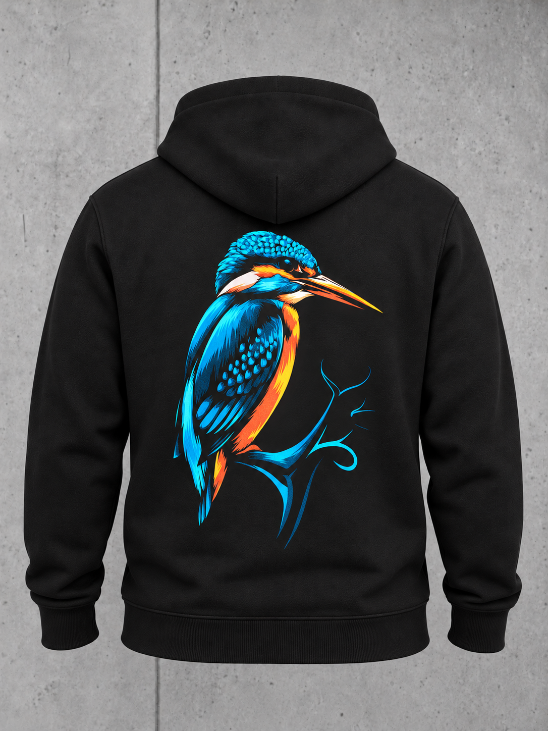 carpstylez KINGFISHER VIBES Hoodie – Ghost-Rückenansicht mit Eisvogel-Print, schwarz #farbe_black