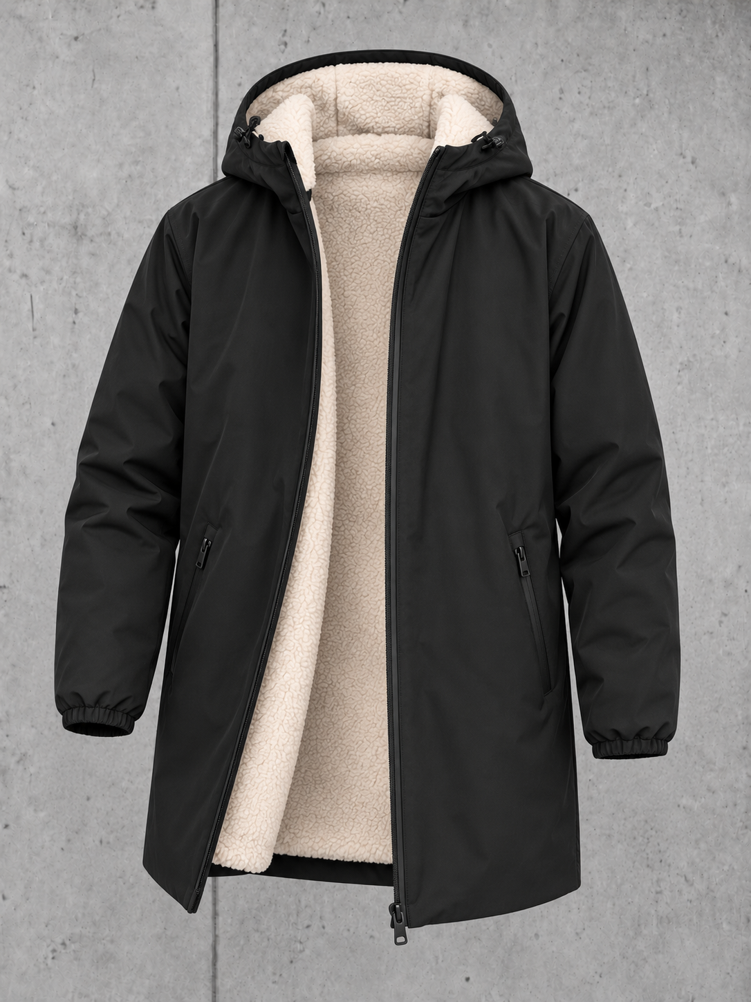 ESSENTIALS Sherpa Parka Black – ghost-front #farbe_black