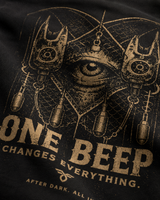 ONE BEEP Hoodie Black – DTF Detail Rückseite #farbe_black