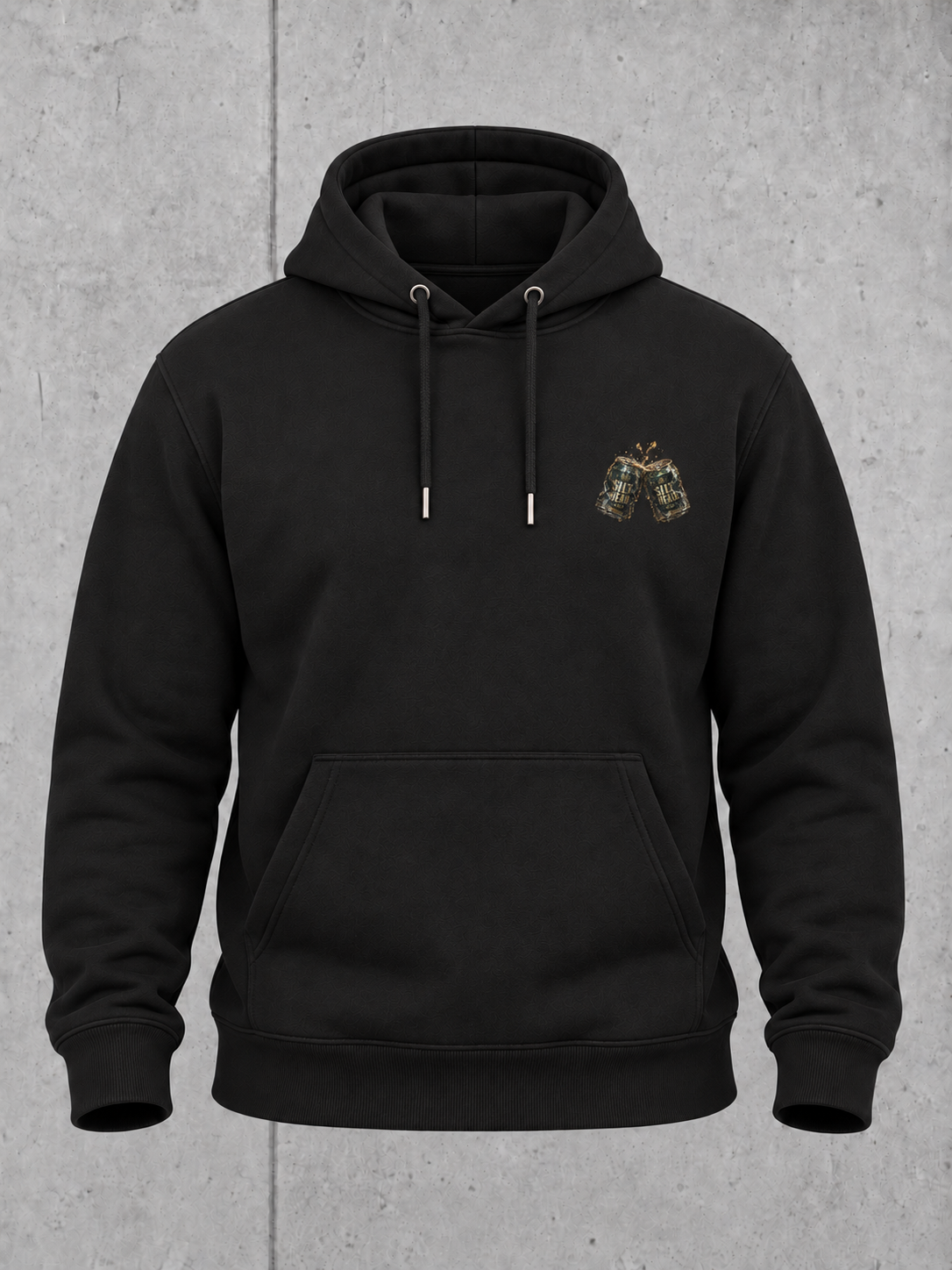 CHEERS Hoodie Black – Ghost-Vorderansicht mit kleinem Brustlogo #farbe_black