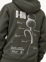 carpstylez Kids Hoodie D-Rig in Organic Khaki – Detail des Rückenprints am Kind #farbe_organic khaki