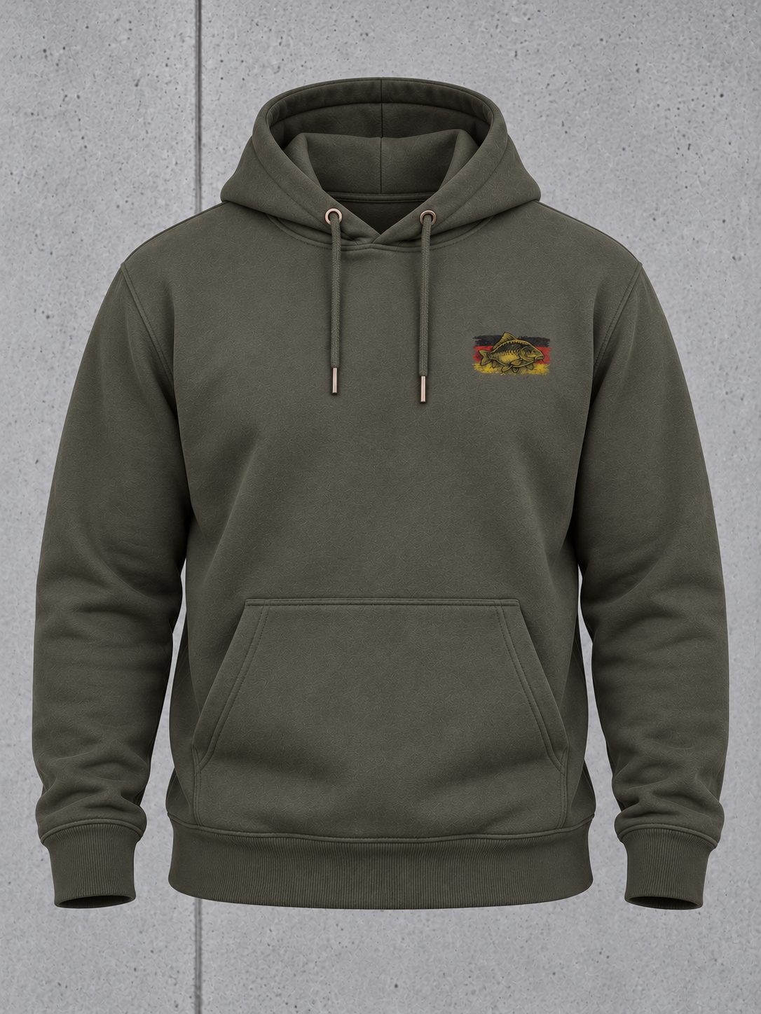 carpstylez GERMAN CARP SOCIETY Hoodie – 3D-Ghost-Vorderseite mit aktualisiertem Brustlogo #farbe_organic khaki