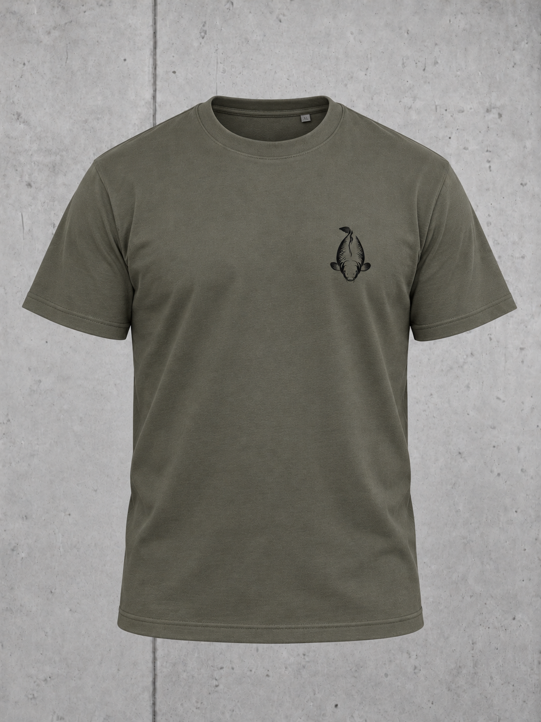 carpstylez KING CARP Shirt – Ghost-Vorderseite mit Brustmotiv #farbe_organic khaki