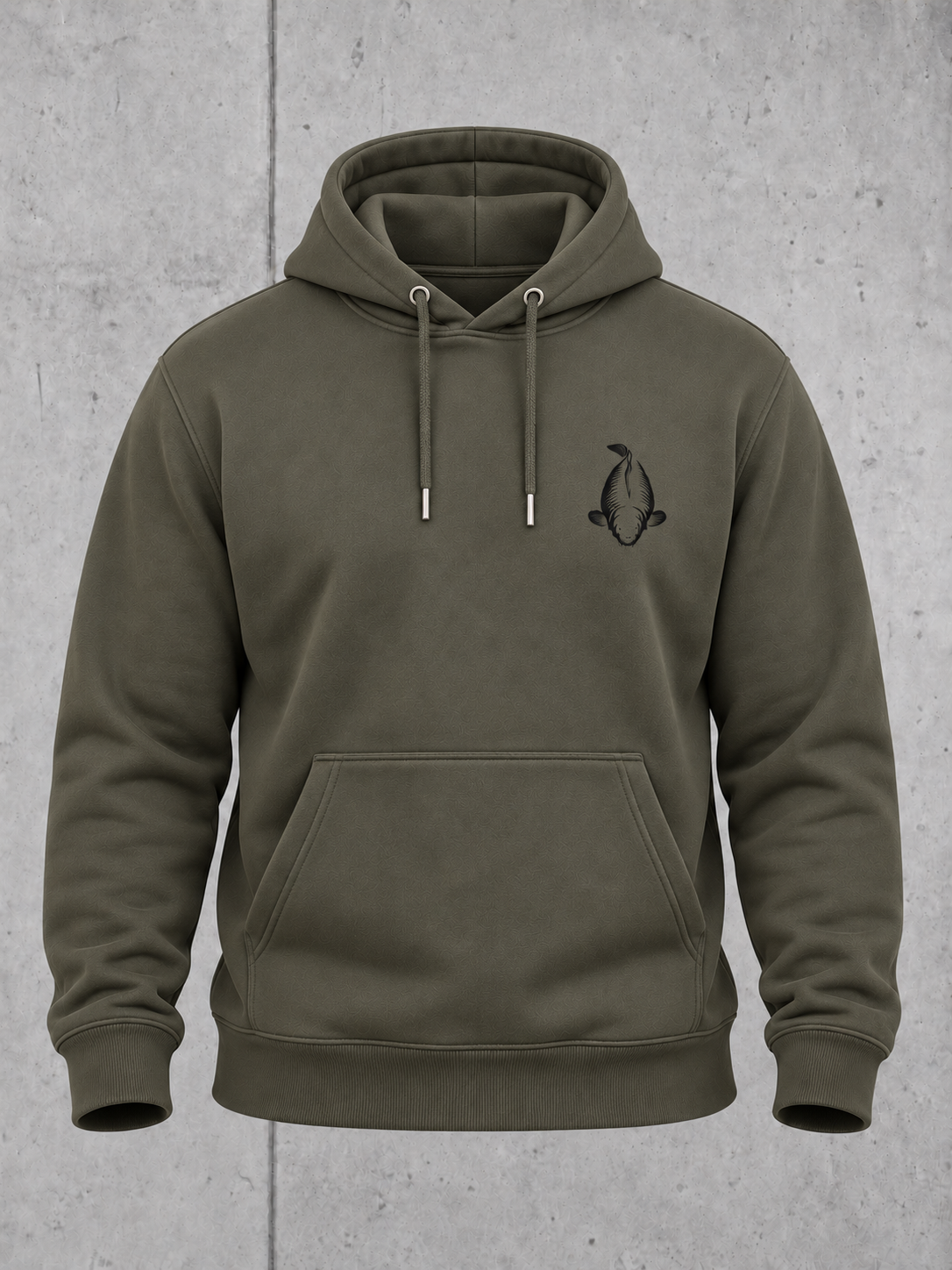 carpstylez KING CARP Hoodie – Ghost-Vorderseite mit Brustmotiv #farbe_organic khaki