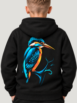 carpstylez Kids Hoodie KINGFISHER VIBES in Black – Detailansicht des getragenen Rückenprints #farbe_black