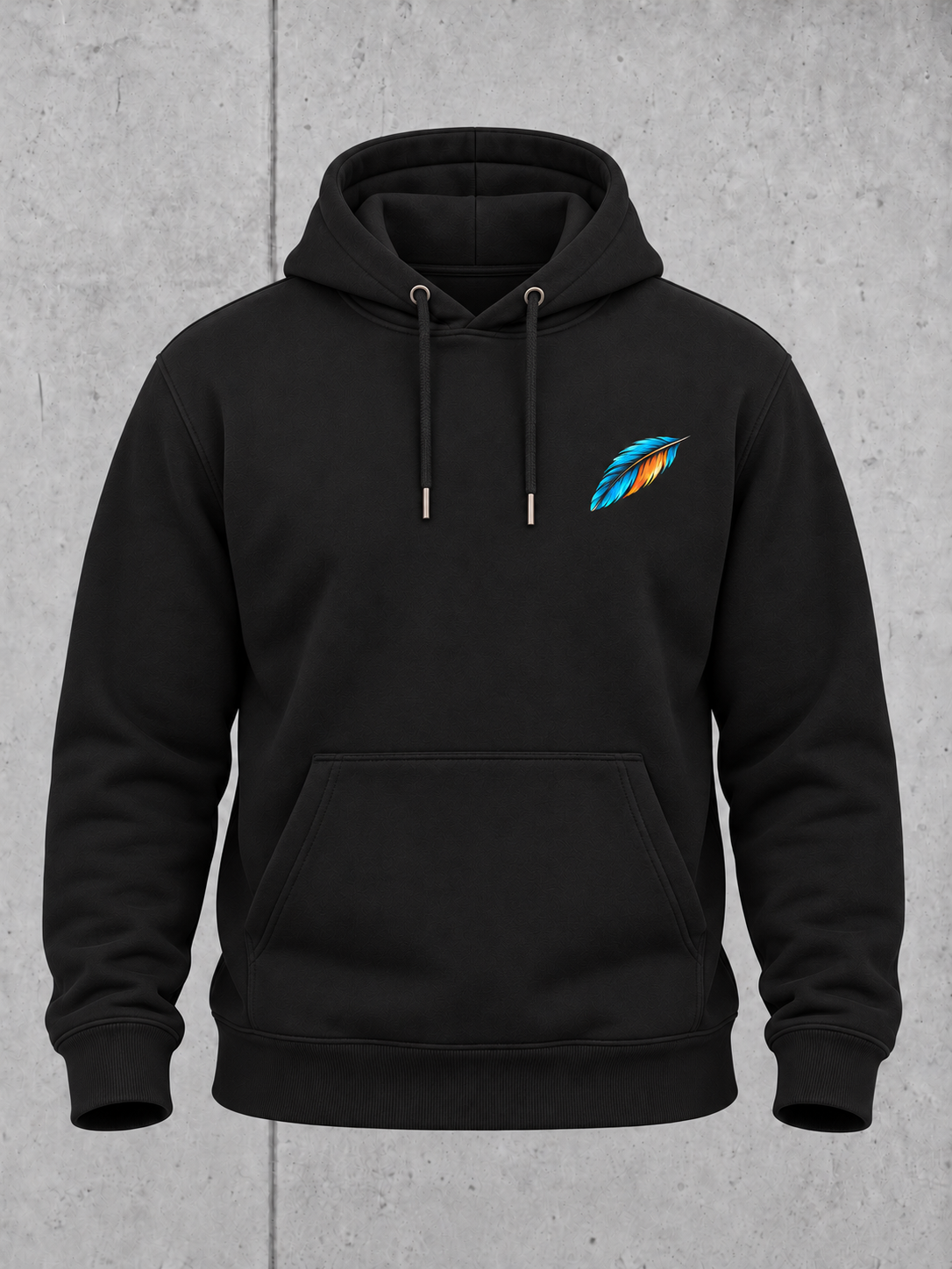carpstylez KINGFISHER VIBES Hoodie – Ghost-Vorderansicht mit kleinem Feder-Brustprint, schwarz #farbe_black