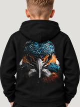 carpstylez Kids Hoodie BLACKWATER KINGFISHER in Black – Detailansicht des getragenen Rückenprints #farbe_black