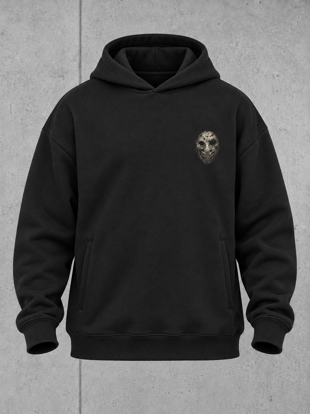 LAKE HAUNT 2.0 Oversize Hoodie Black – Ghost Front mit Brustlogo #color_black