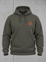 carpstylez OFFLINE Hoodie – Ghost Vorderseite mit orangem Brustlogo #farbe_organic khaki
