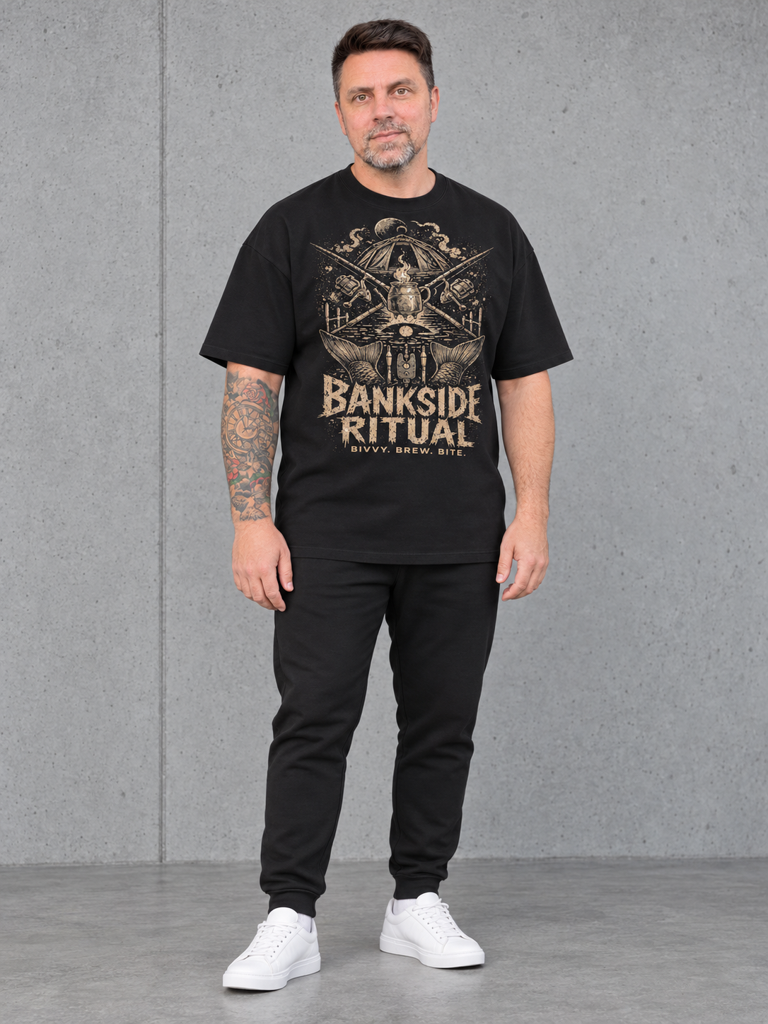 BANKSIDE RITUAL NS351 Oversize Shirt Black – fullbody front