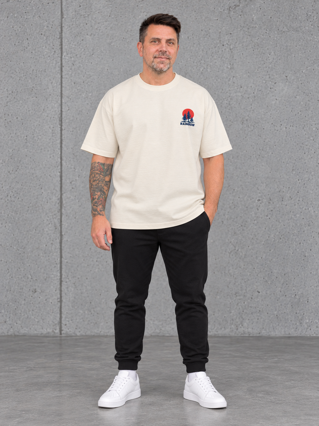 RAINBOW LAKE Oversize Shirt in Ivory – Ganzkörperansicht von vorne