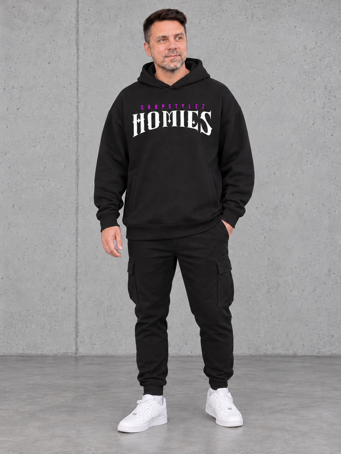 HOMIES Oversize Hoodie NS408 Black – fullbody front big chest