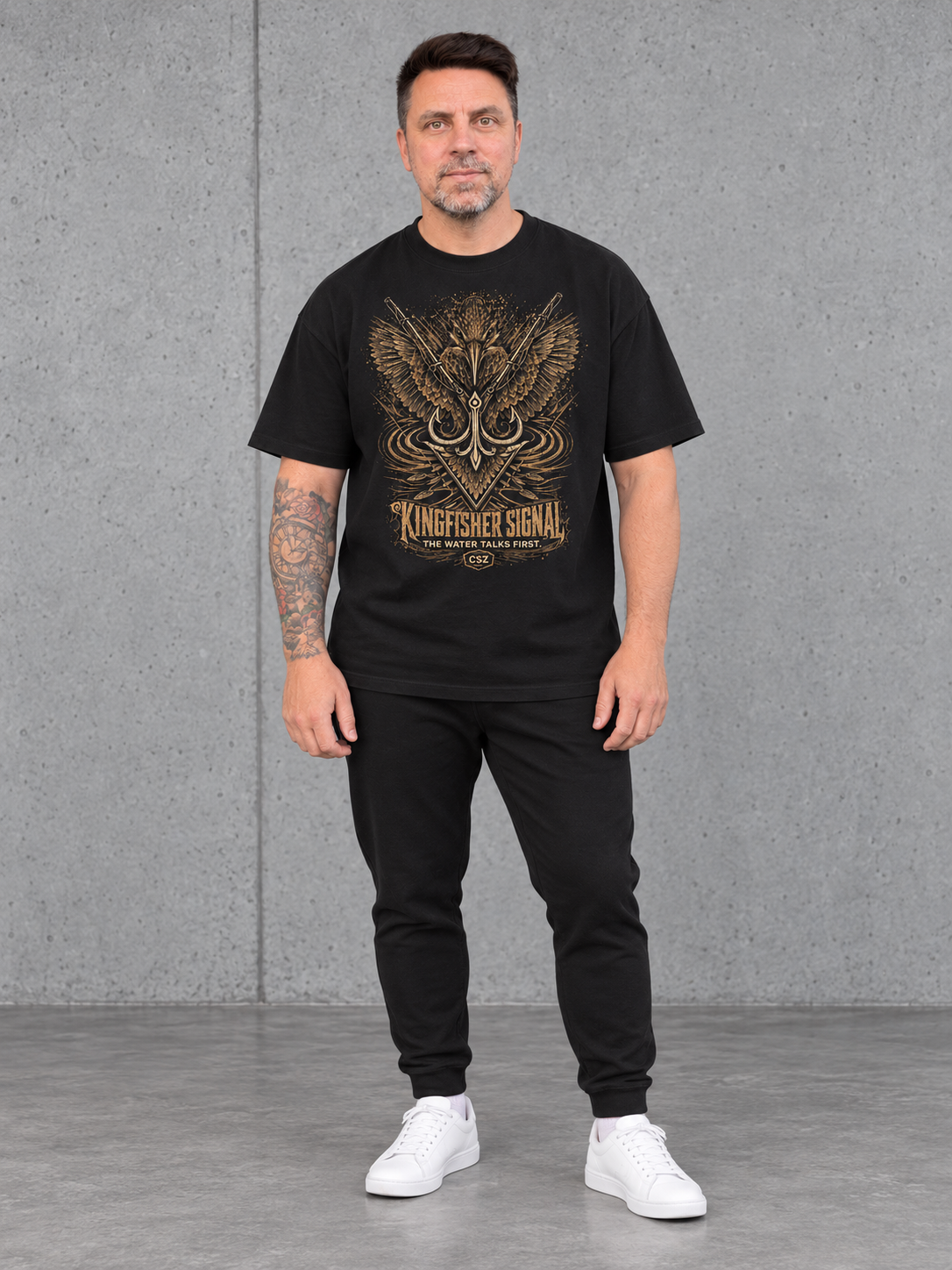 KINGFISHER SIGNAL – Oversize Shirt NS351 Black – Ganzkörper Front