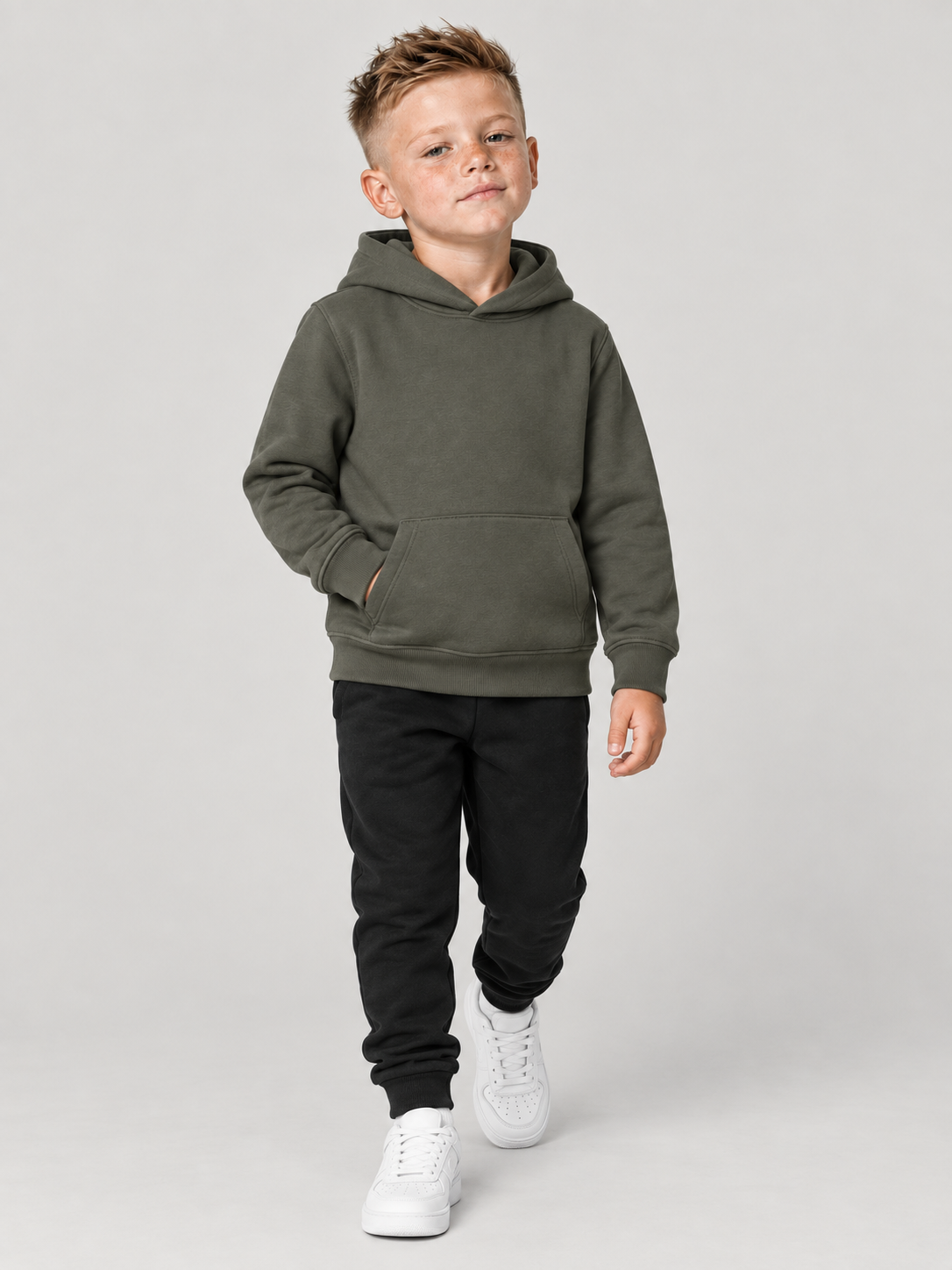 carpstylez Kids Hoodie Multi-Combi Rig in Organic Khaki – Fullbody Vorderansicht #farbe_organic khaki