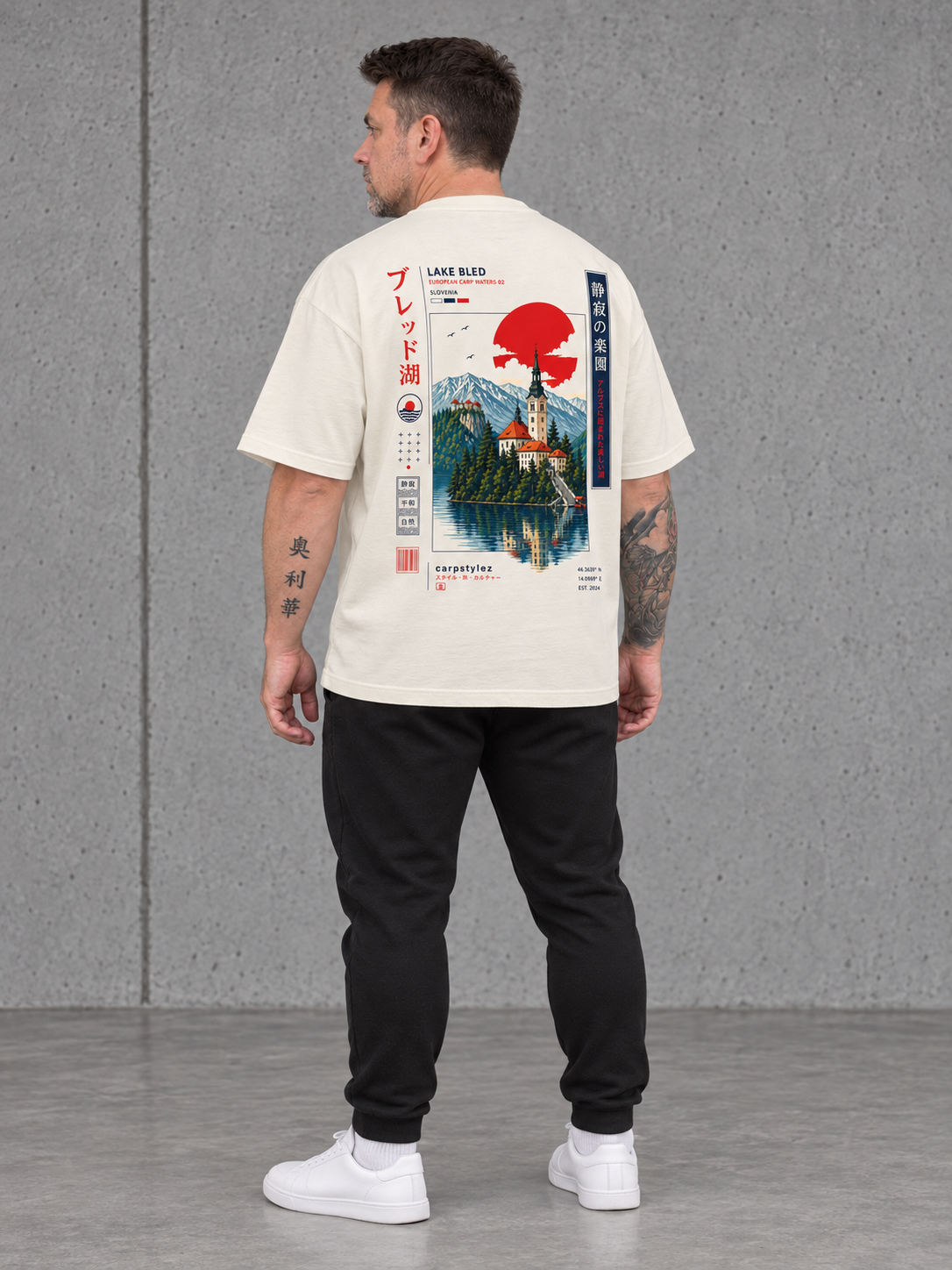LAKE BLED Oversize Shirt in Ivory – Ganzkörperansicht schräg von hinten