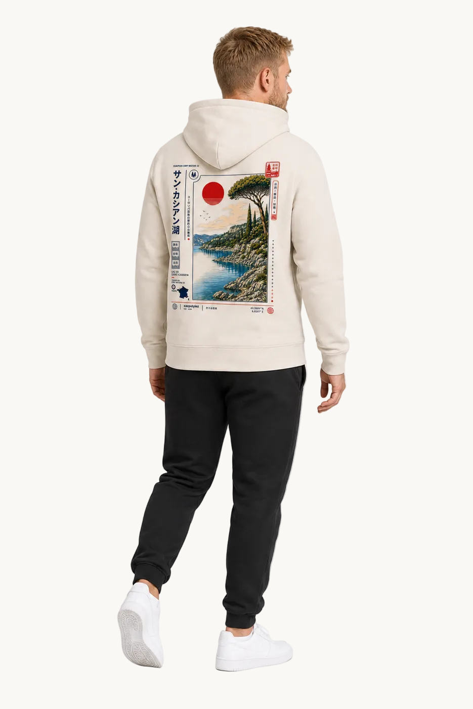LAC DE SAINT-CASSIEN Hoodie Ivory – Fullbody Rücken Dreiviertel