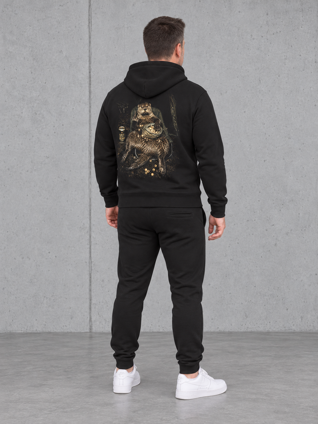 NO F*CKS Hoodie Black – Ganzkörper Rücken seitlich #farbe_black
