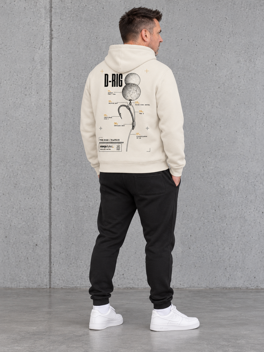 THE RIGS D RIG NS401 Hoodie – Ganzkörper Rücken Dreiviertel #color_ivory