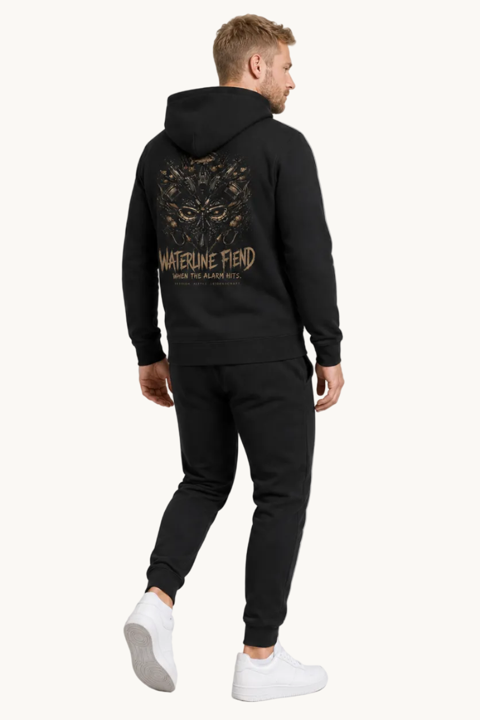 WATERLINE FIEND Hoodie Black – Fullbody Rücken Dreiviertel