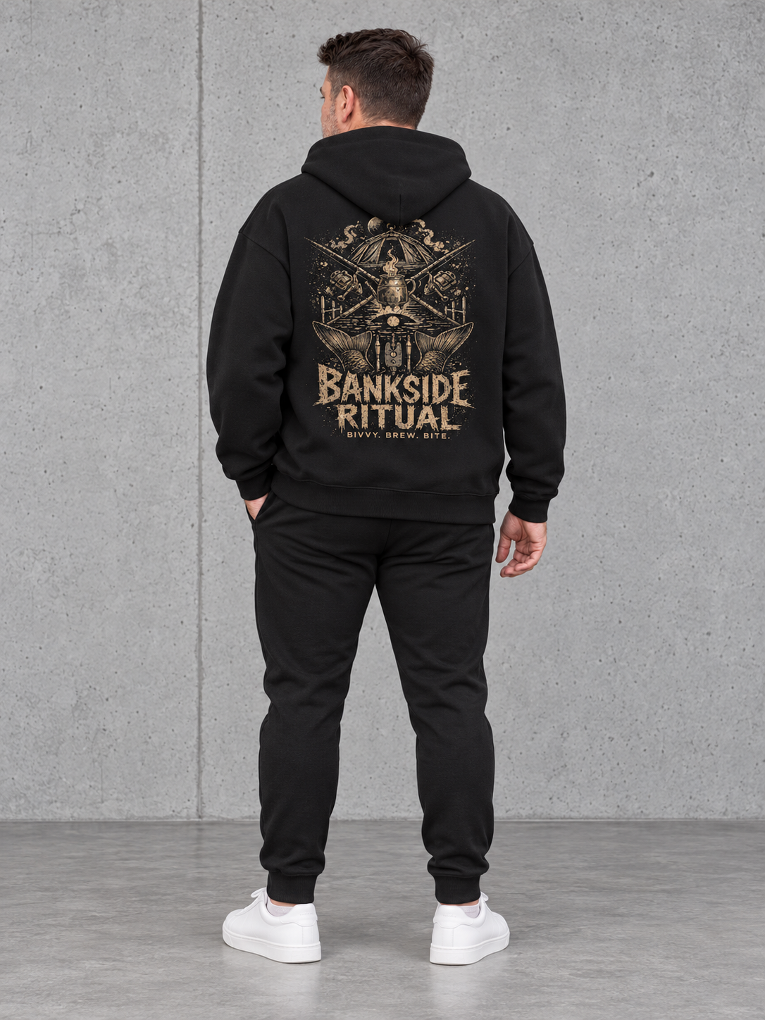 BANKSIDE RITUAL NS408 Oversize Hoodie Black – fullbody back