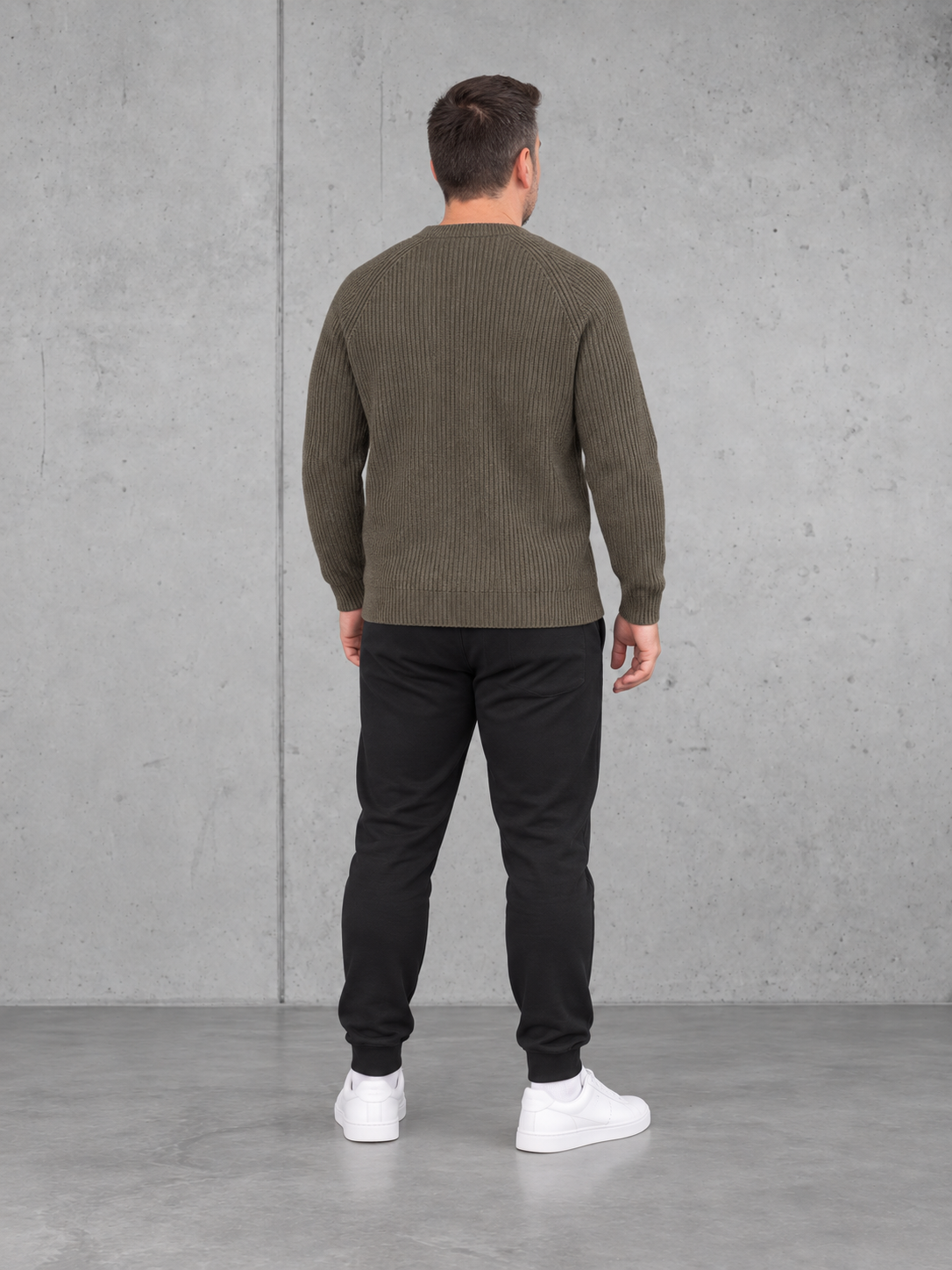 carpstylez ESSENTIALS Grobstrick Pullover NS911 – organic-khaki – 08-fullbody-back – clean