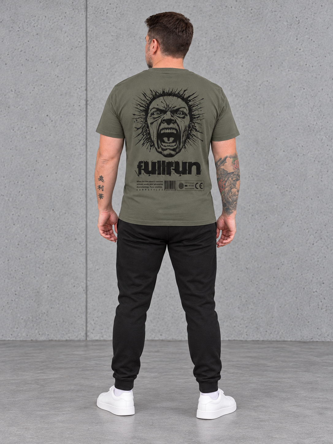 FULLRUN Shirt Organic Khaki – Ganzkörper Rückenansicht