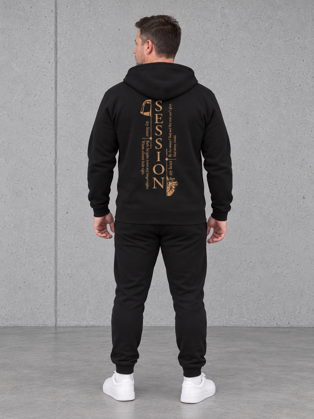 carpstylez SESSION Hoodie in Schwarz – getragen, Ganzkörperansicht von hinten #farbe_black
