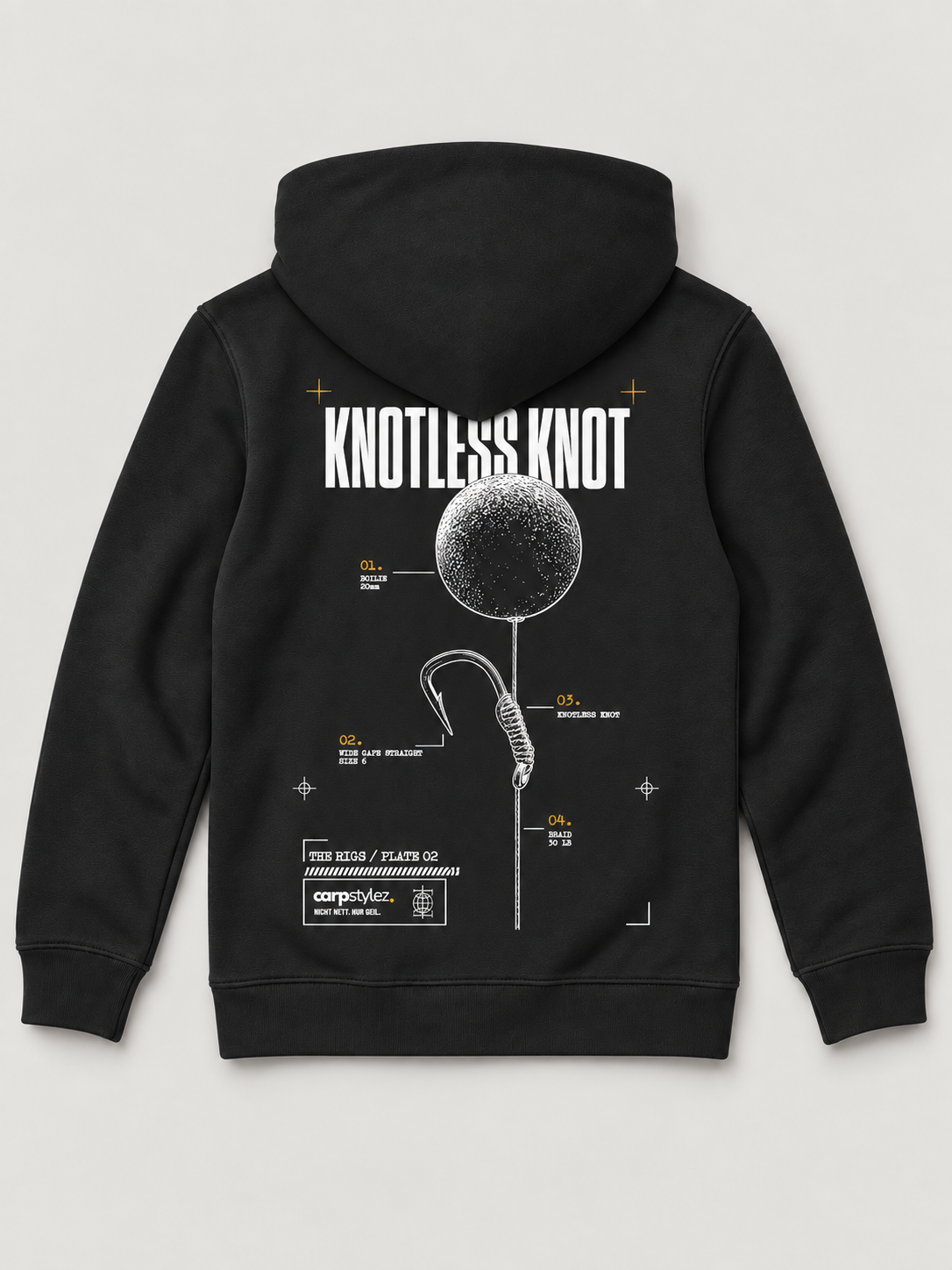 carpstylez Kids Hoodie Knotless Knot in Black – Rückseite als Flatlay #farbe_black