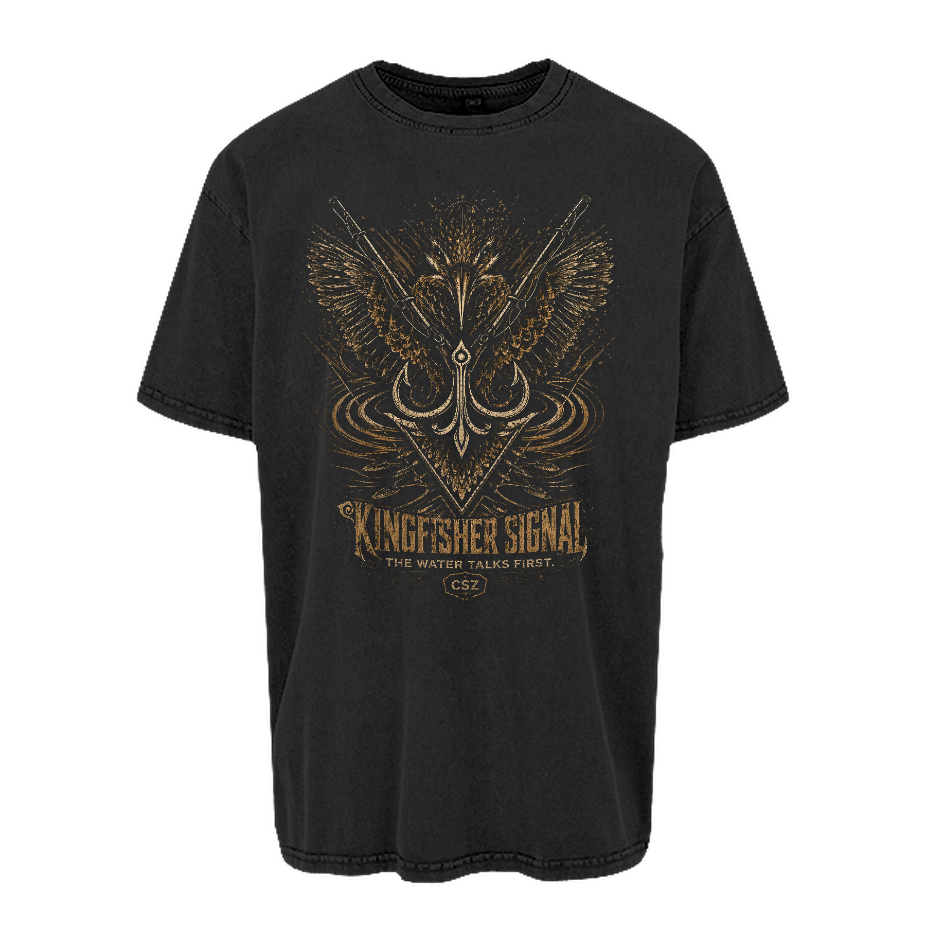carpstylez „Kingfisher Signal“ Oversize-Shirt – Farbe Schwarz (Acid Wash)