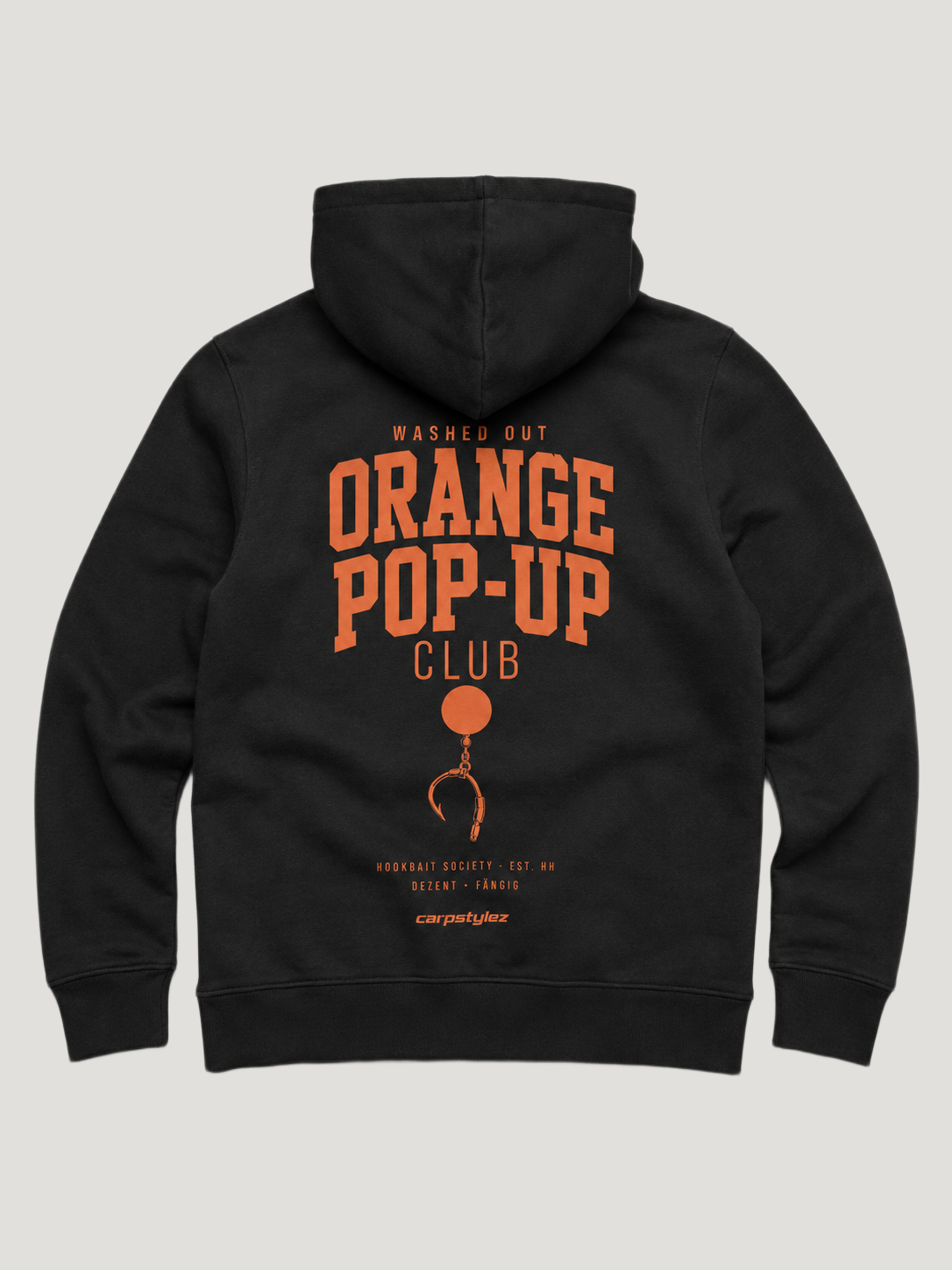 carpstylez WASHED OUT ORANGE POP-UP Club Hoodie Black – Backprint Flatlay #farbe_black