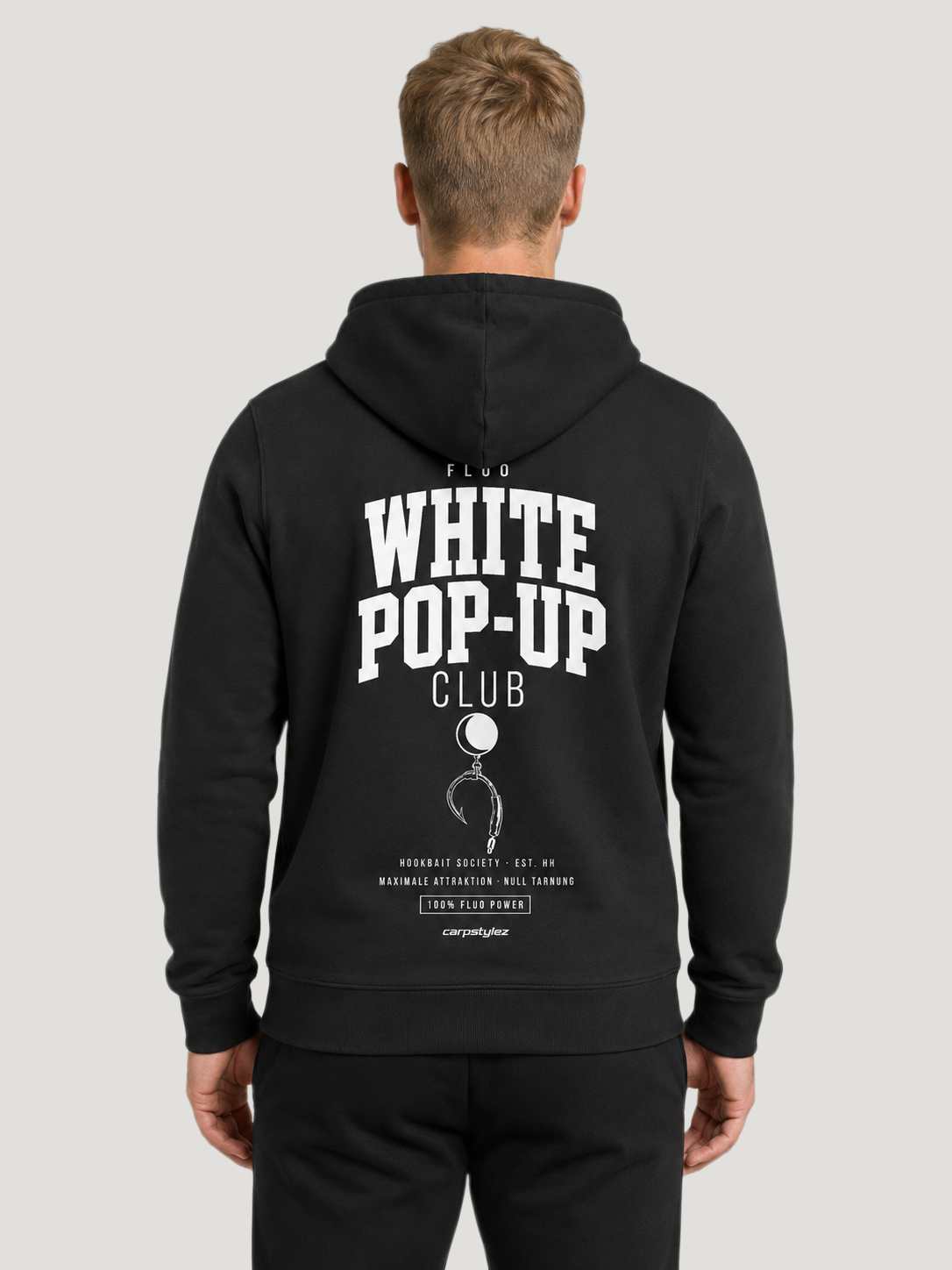 carpstylez FLUO WHITE POP-UP Club Hoodie Black – Rückenansicht am Model #farbe_black