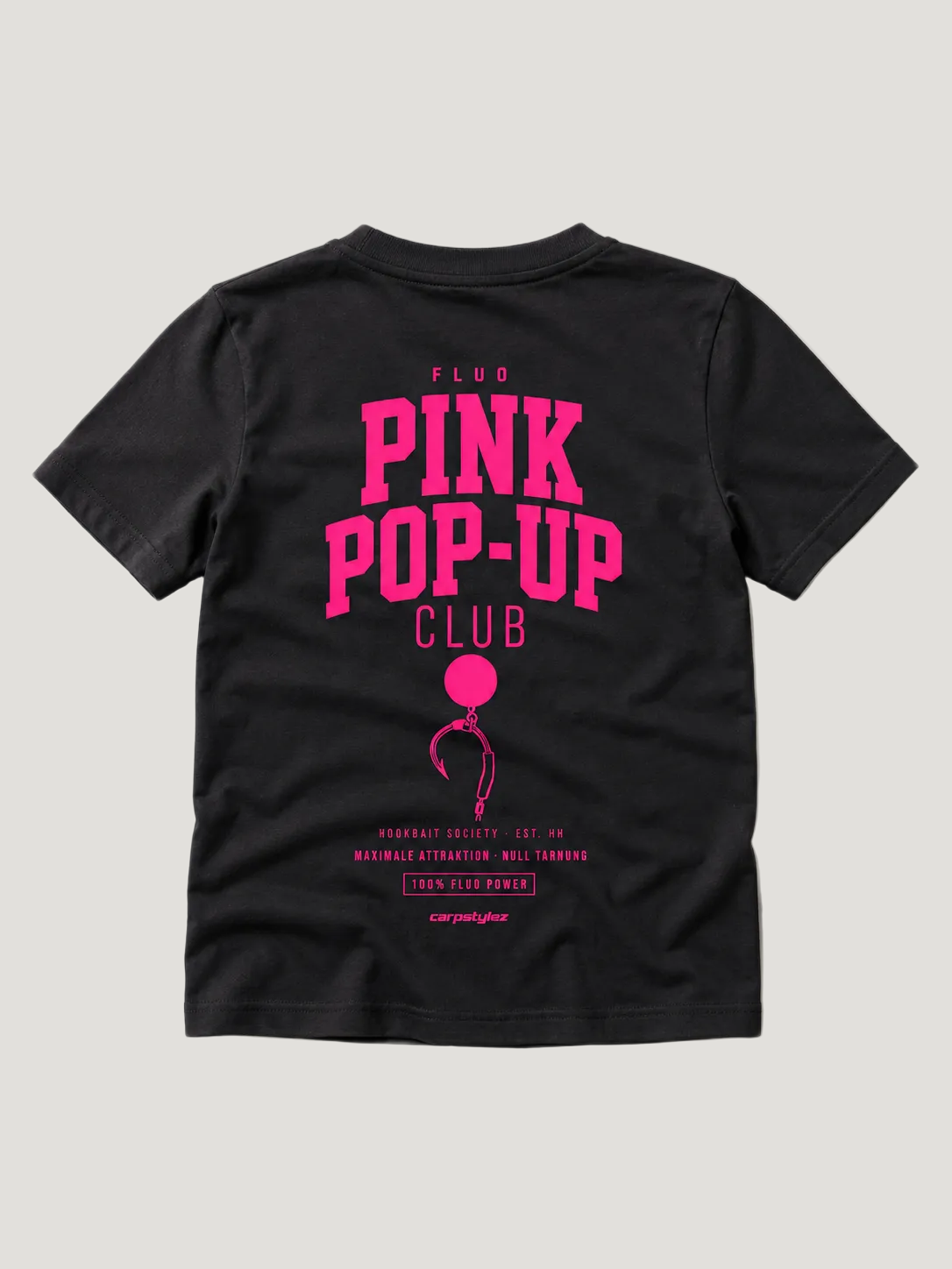 carpstylez Kids FLUO PINK POP-UP Club Shirt Black – Backprint Flatlay #farbe_black
