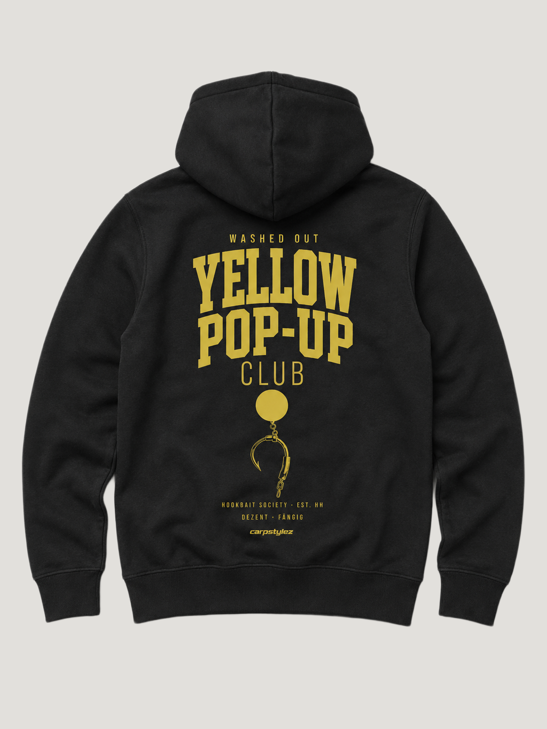 carpstylez WASHED OUT YELLOW POP-UP Club Hoodie Black – Backprint Flatlay #farbe_black