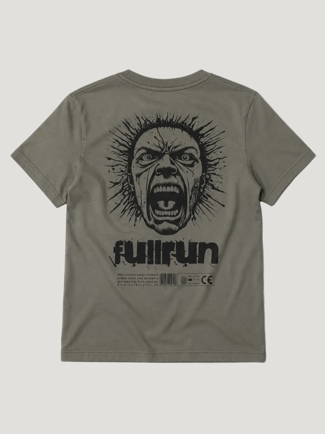 carpstylez Kids FULLRUN Shirt Organic Khaki – Backprint Flatlay #farbe_organic khaki