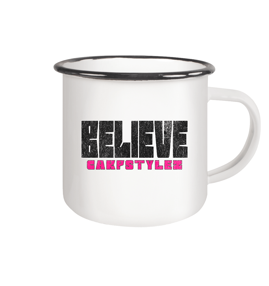 BELIEVE Emaille Tasse (Black) - carpstylez Karpfen Angeln