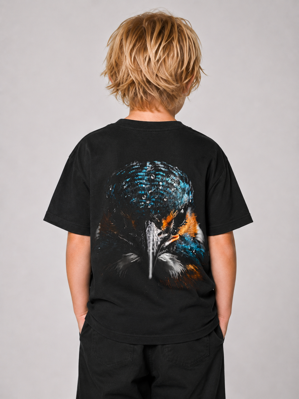BLACKWATER KINGFISHER Kids Shirt in Schwarz mit Backprint – Rückenansicht