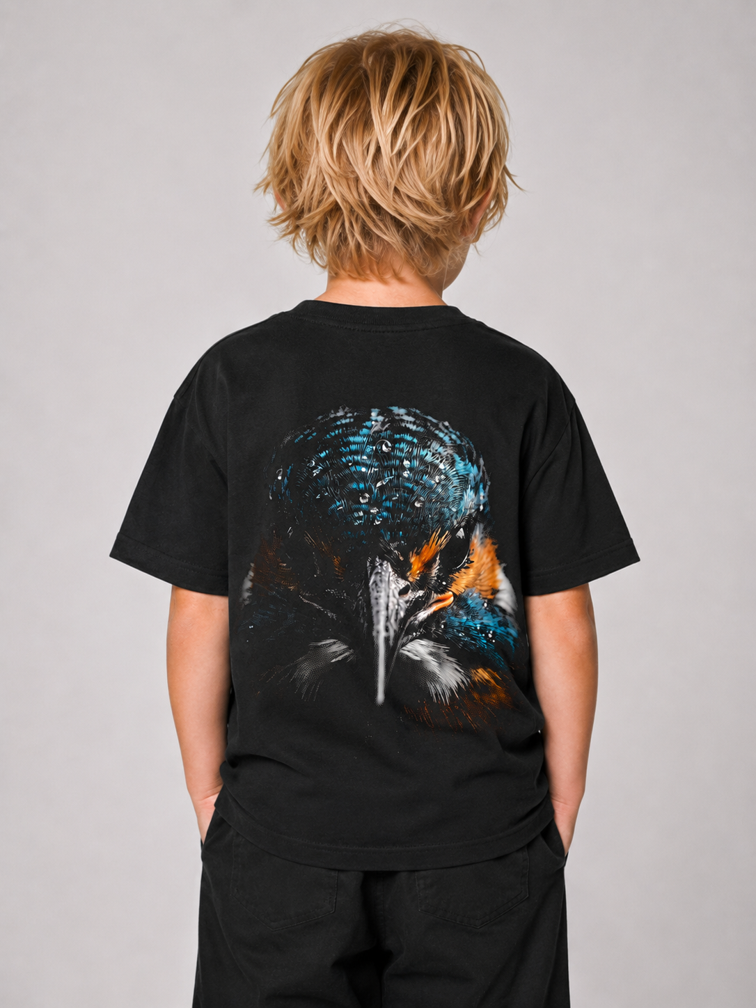 BLACKWATER KINGFISHER Kids Shirt in Schwarz mit Backprint – Rückenansicht
