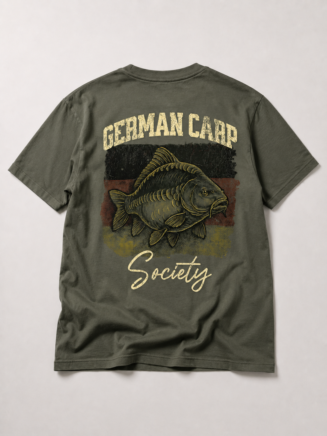 GERMAN CARP SOCIETY Kids Shirt Khaki – Backprint, Flatlay
