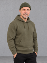 Fisherman Beanie Olive Green, Olli mit Khaki-Hoodie #color_olive green