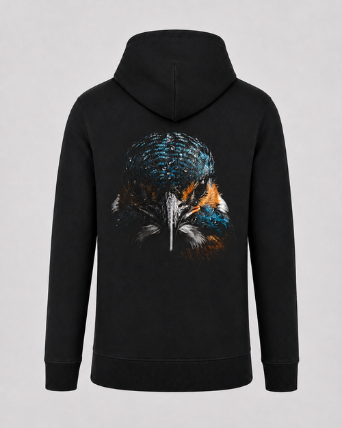 carpstylez Blackwater Kingfisher Hoodie – Backprint, schwarzer Karpfen-Hoodie