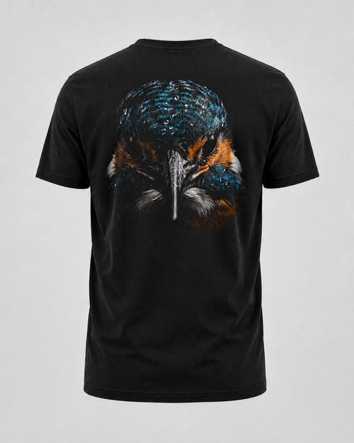 carpstylez Blackwater Kingfisher Shirt – Backprint, schwarzes Karpfen-Streetwear Shirt