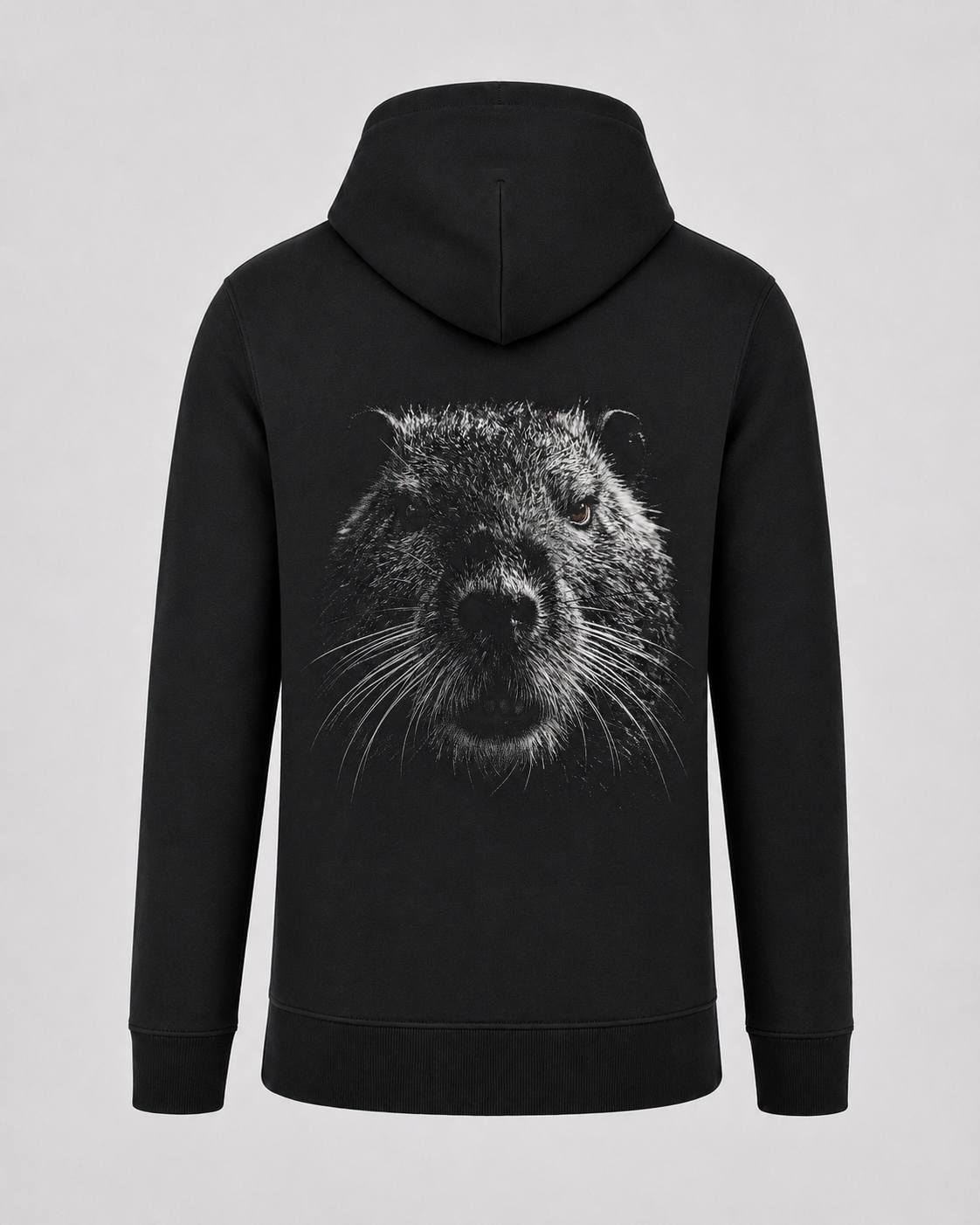 carpstylez Blackwater Nutria Hoodie – Backprint, schwarzer Karpfen-Hoodie