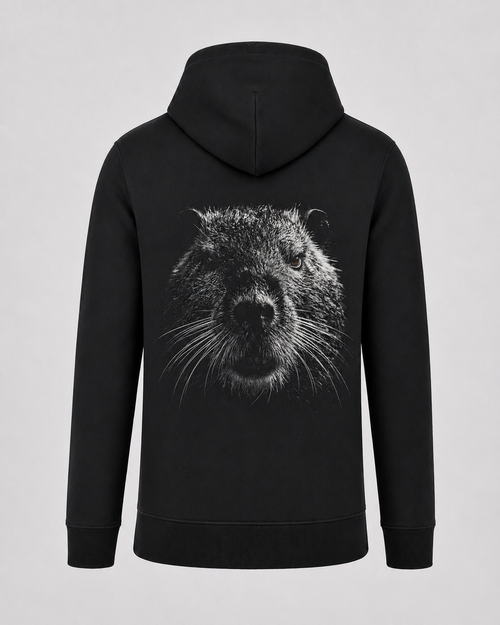 carpstylez Blackwater Nutria Hoodie – Backprint, schwarzer Karpfen-Hoodie