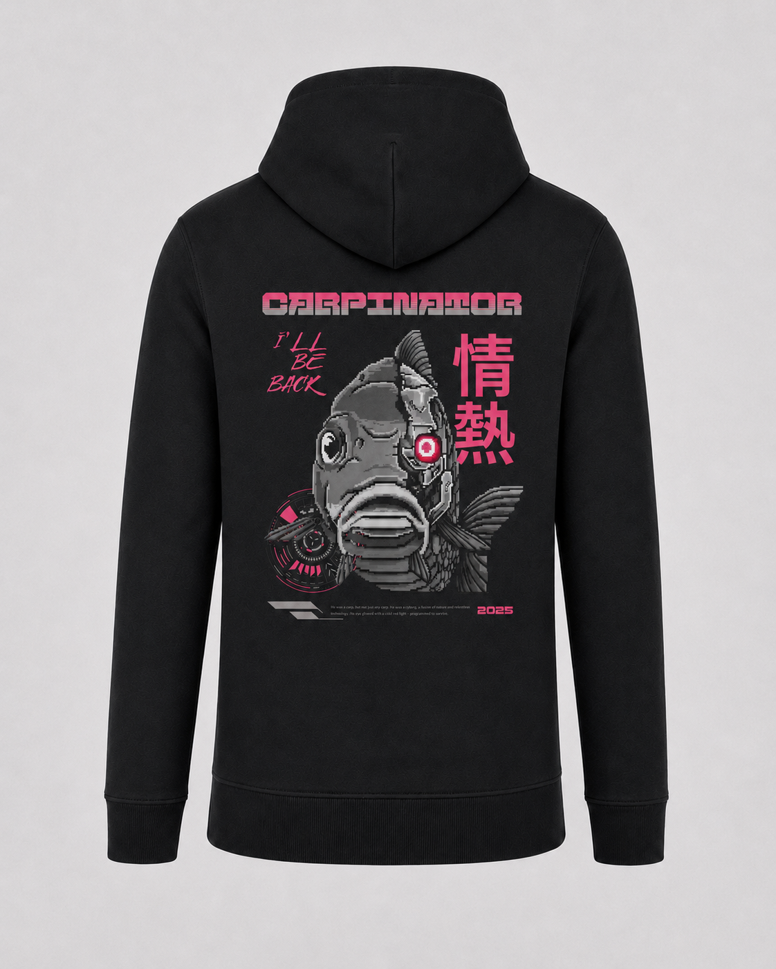 carpstylez Carpinator Hoodie – Backprint, schwarzer Karpfen-Hoodie