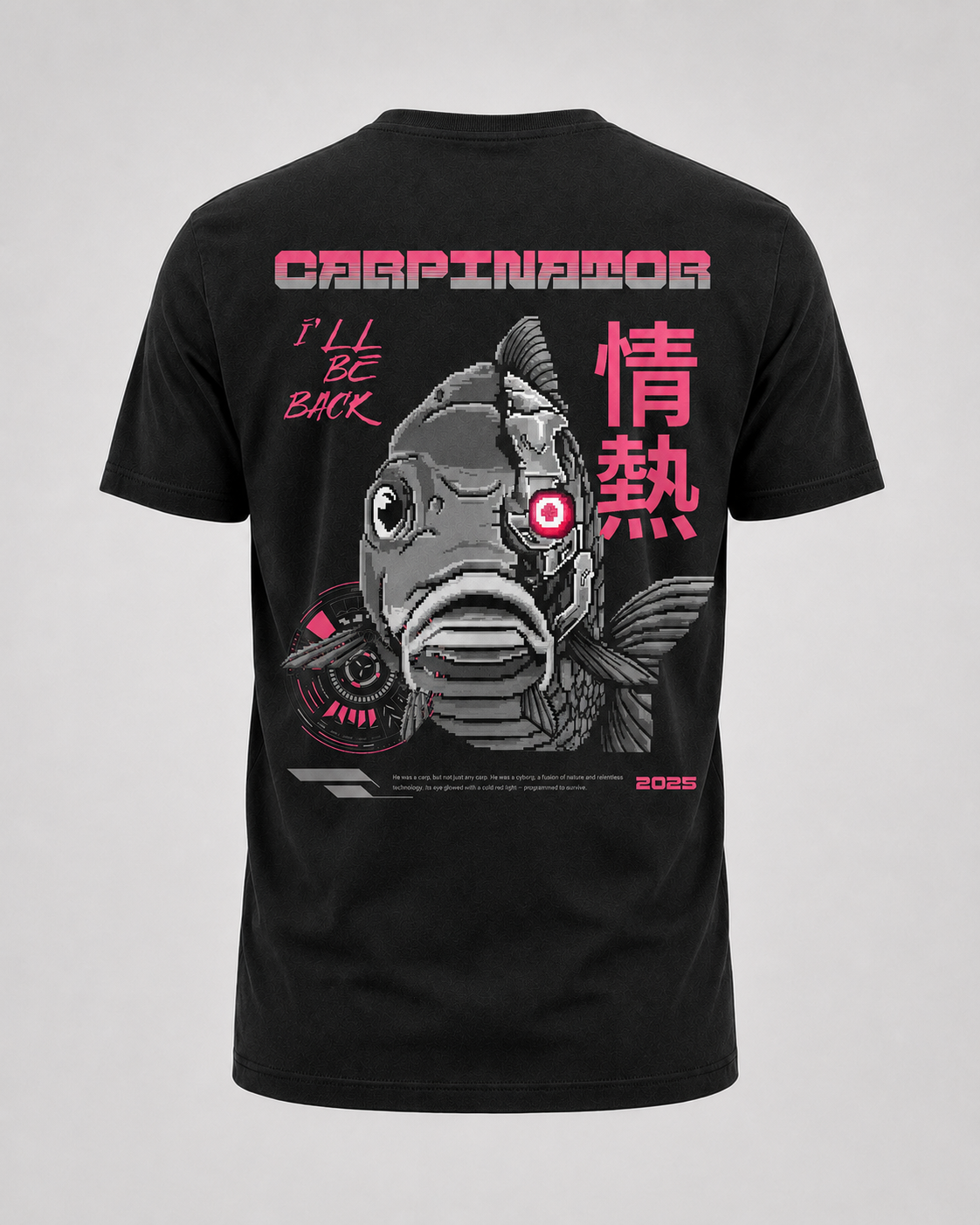 carpstylez Carpinator Shirt – Backprint, schwarzes Karpfen-Streetwear Shirt