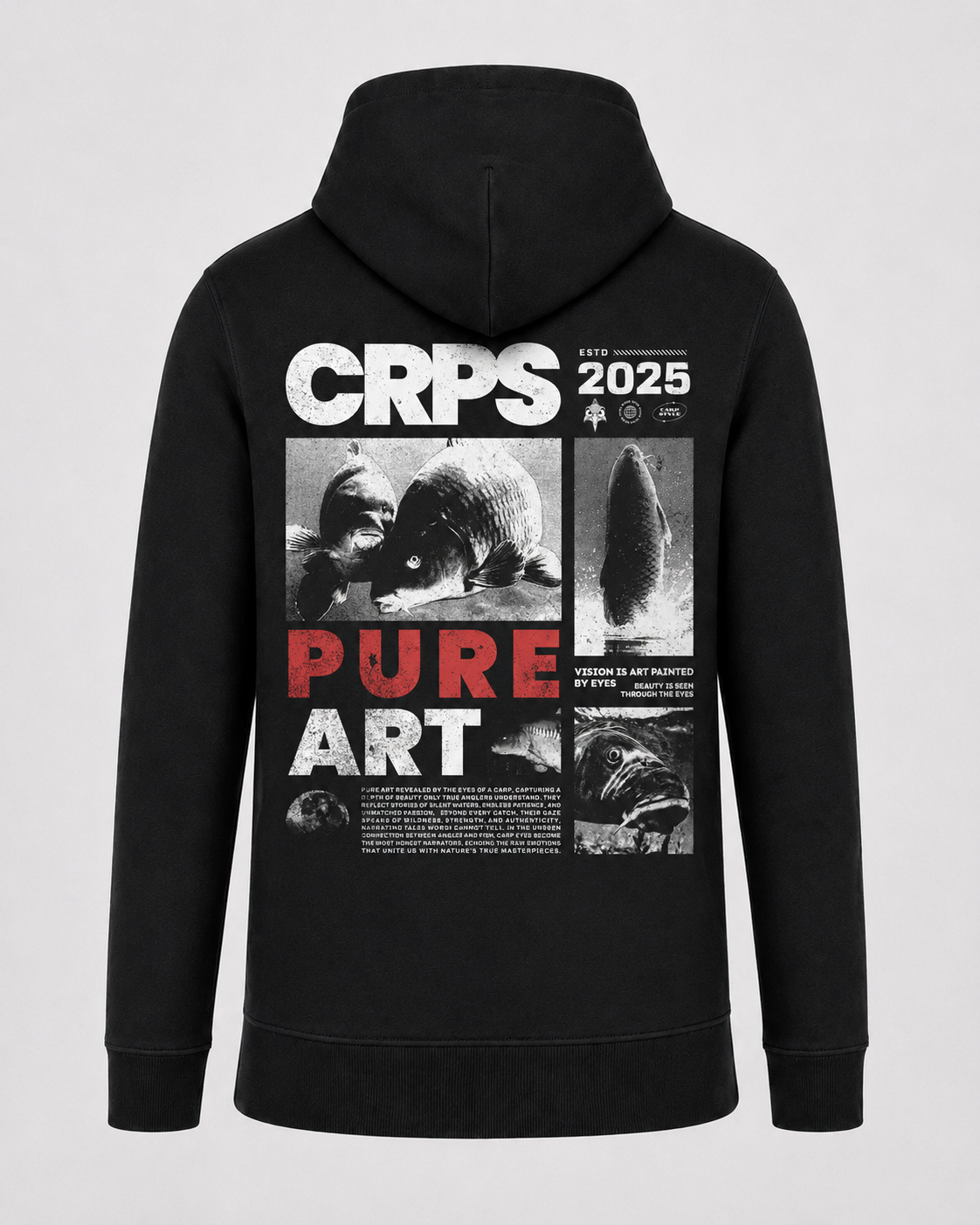 carpstylez CRPS Pure Art Hoodie – Backprint, schwarzer Karpfen-Hoodie